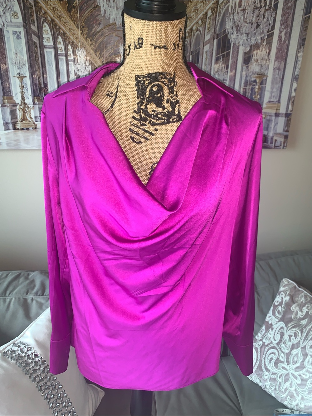 NWOT Boston Proper Plum Satin Drape-Neck Blouse